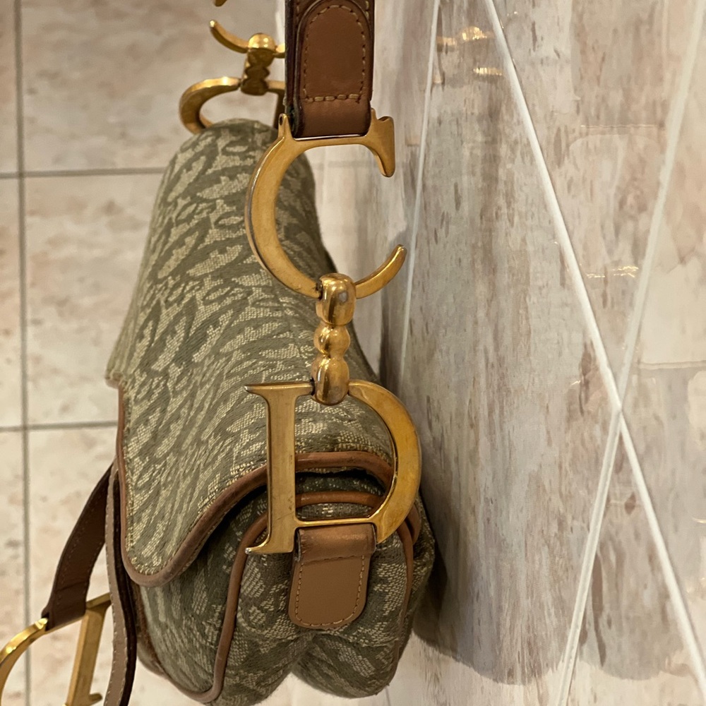 Vintage Dior saddle bag  green tan beige